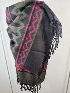 Scarf, Shawl, Extra Soft Unisex Head Cover - Green/Black
