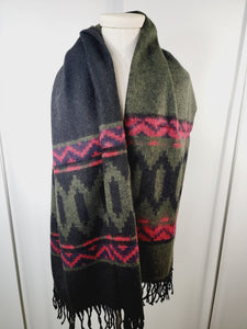 Scarf, Shawl, Extra Soft Unisex Head Cover - Green/Black