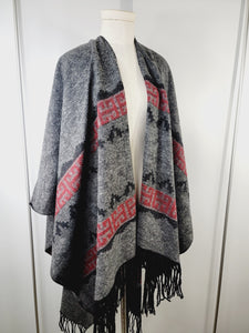 Poncho Shawl, Extra soft - Reversible Gray/Red