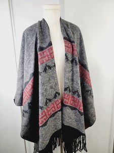 Poncho Shawl, Extra soft - Reversible Gray/Red