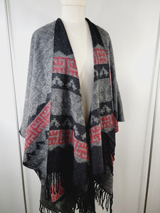 Poncho Shawl, Extra soft - Reversible Gray/Red