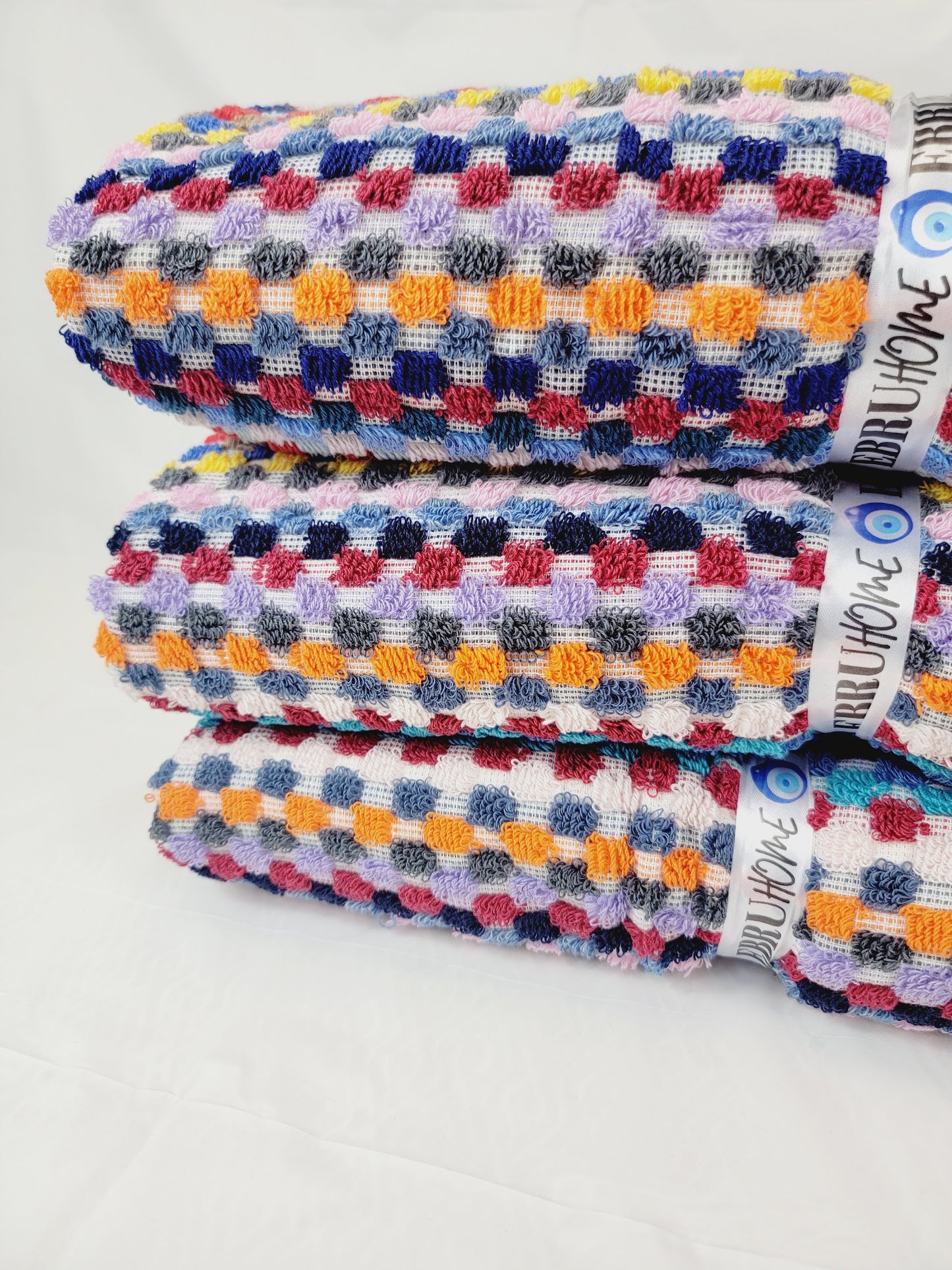 Bath Towels, Organic Turkish Cotton Pom Pom Towels in Orange Multicolor