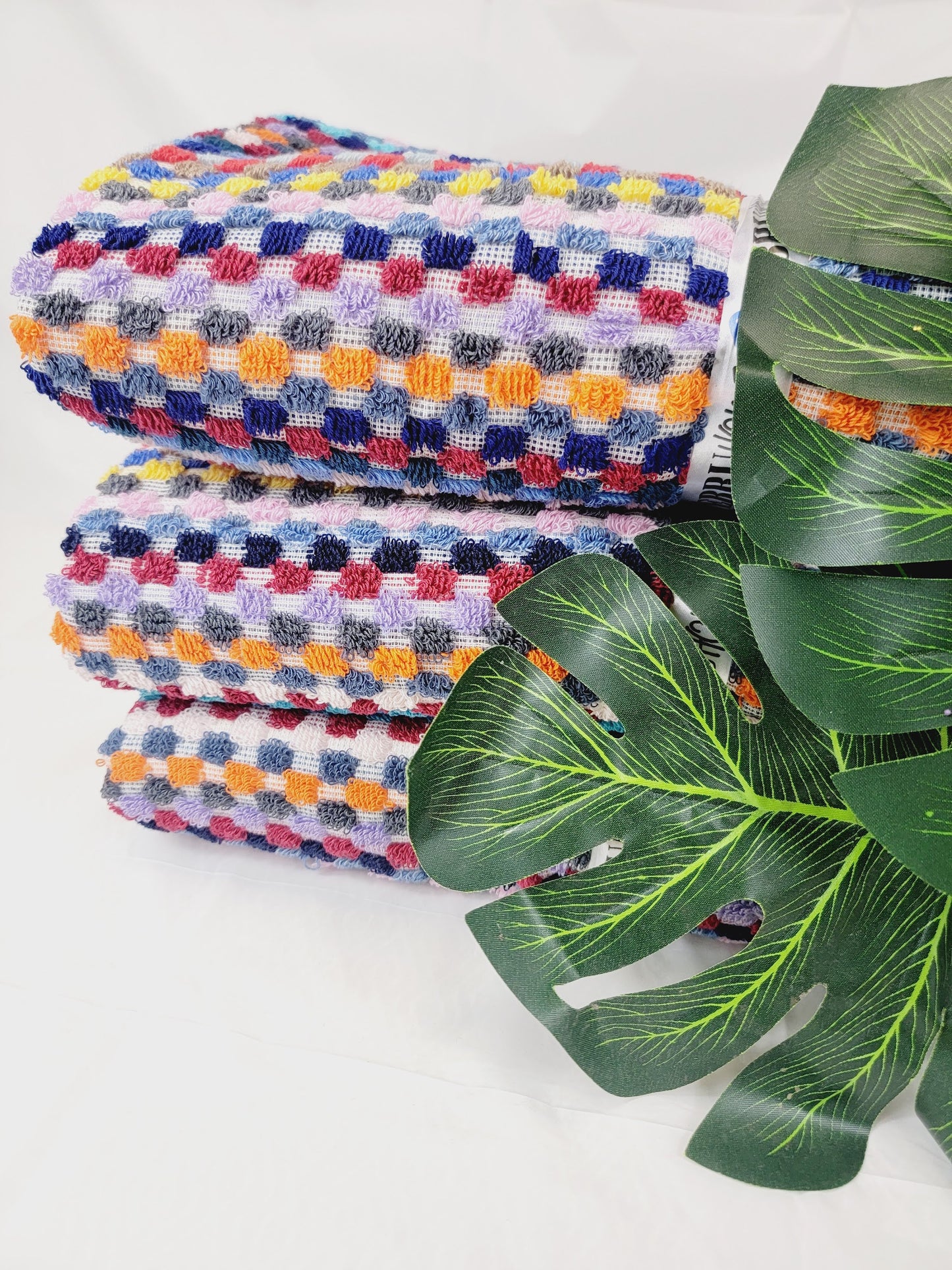 Bath Towels, Organic Turkish Cotton Pom Pom Towels in Orange Multicolor