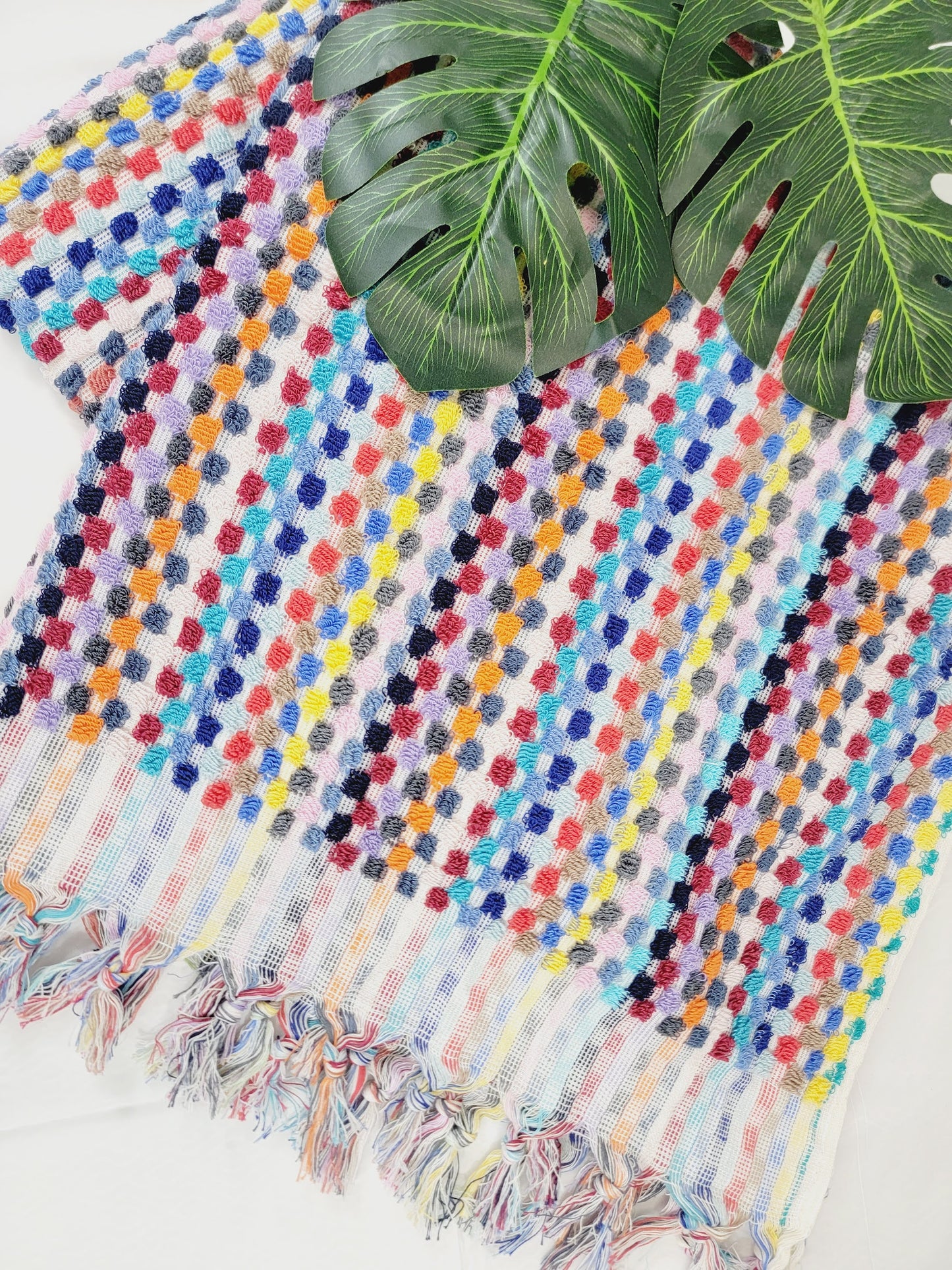 Bath Towels, Organic Turkish Cotton Pom Pom Towels in Orange Multicolor