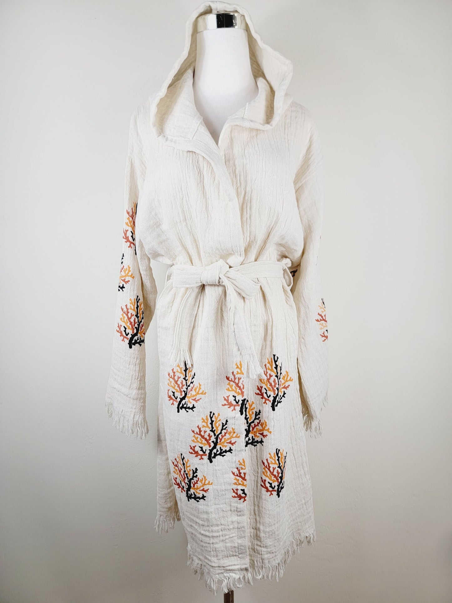 Muslin Kimono Robe, Soft and Cozy, Organic Cotton Muslin Kaftan  Reef Motif