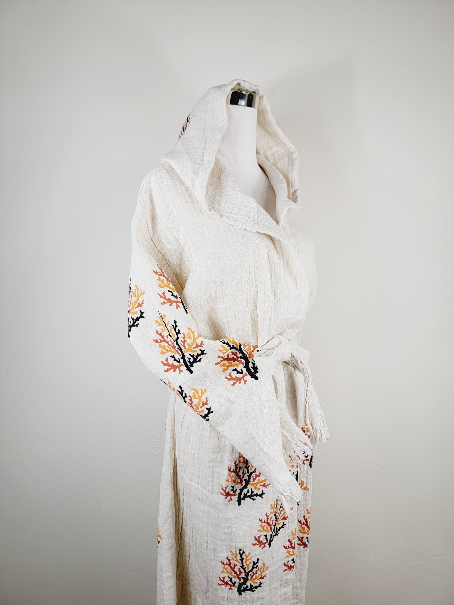 Muslin Kimono Robe, Soft and Cozy, Organic Cotton Muslin Kaftan  Reef Motif