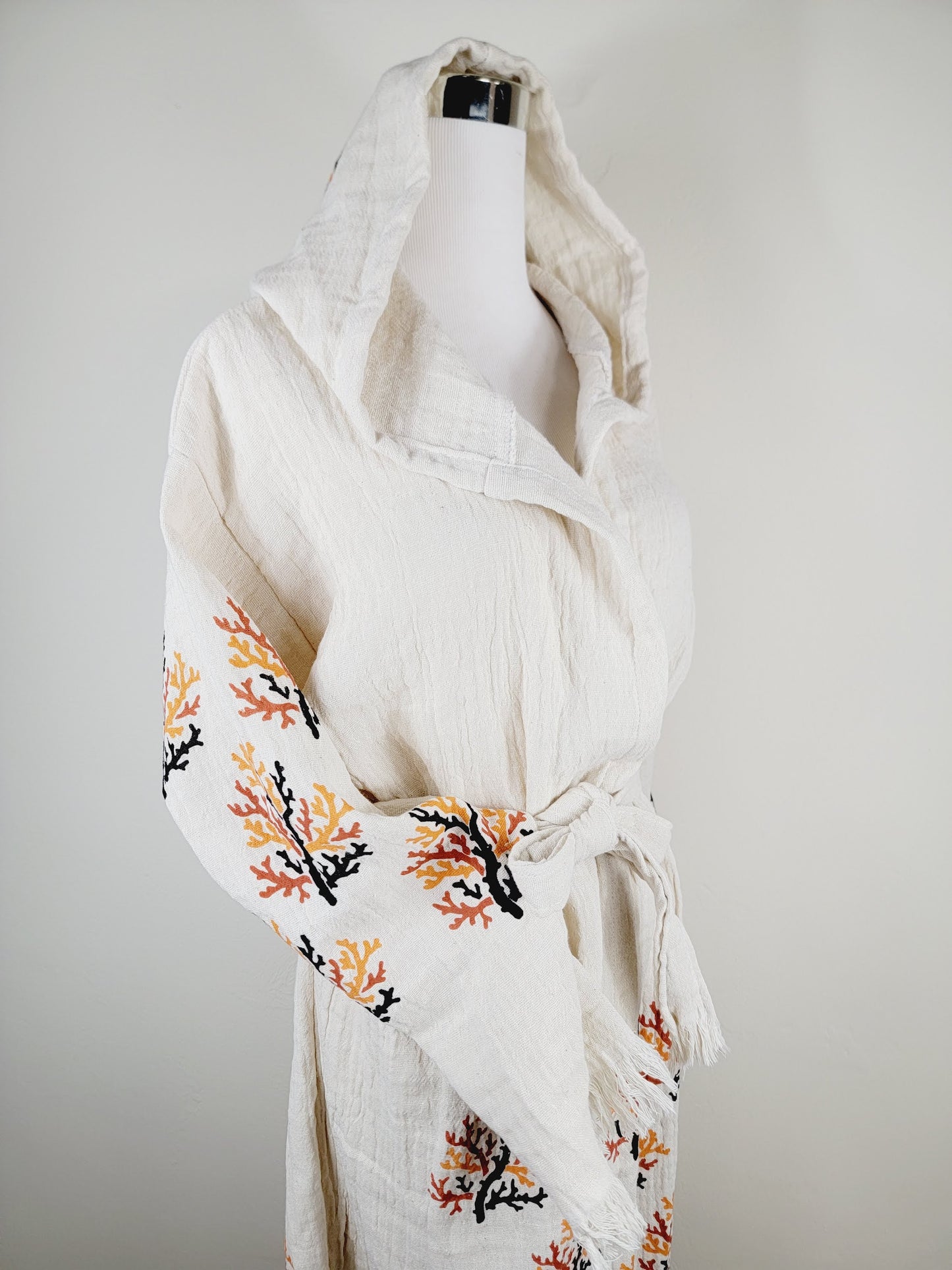 Muslin Kimono Robe, Soft and Cozy, Organic Cotton Muslin Kaftan  Reef Motif