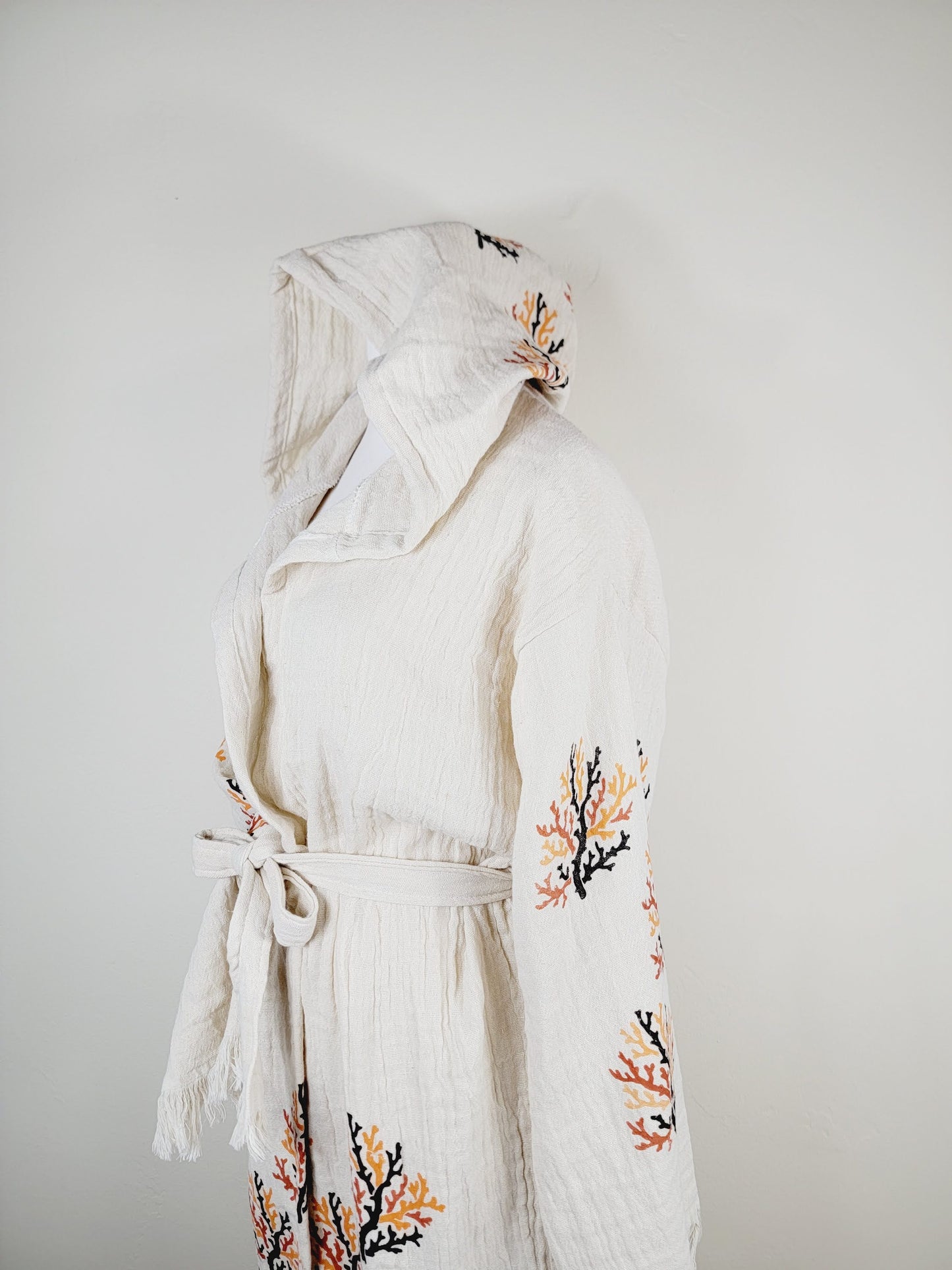 Muslin Kimono Robe, Soft and Cozy, Organic Cotton Muslin Kaftan  Reef Motif