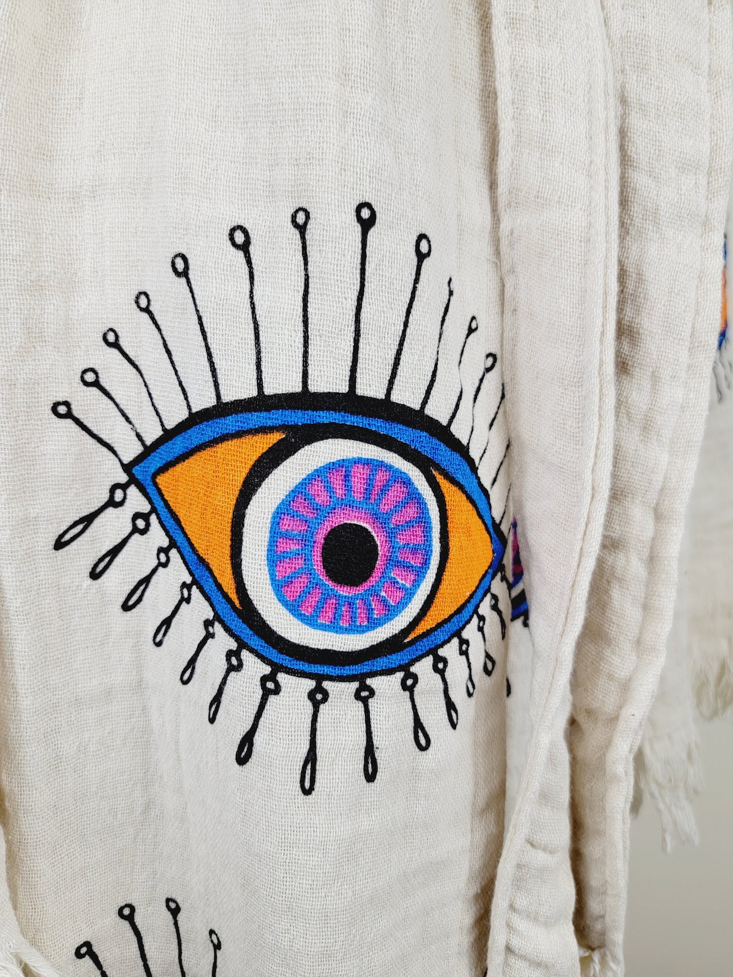 Muslin Kimono Robe, Soft and Cozy, Organic Cotton Muslin Kaftan, Evil Eye Motif