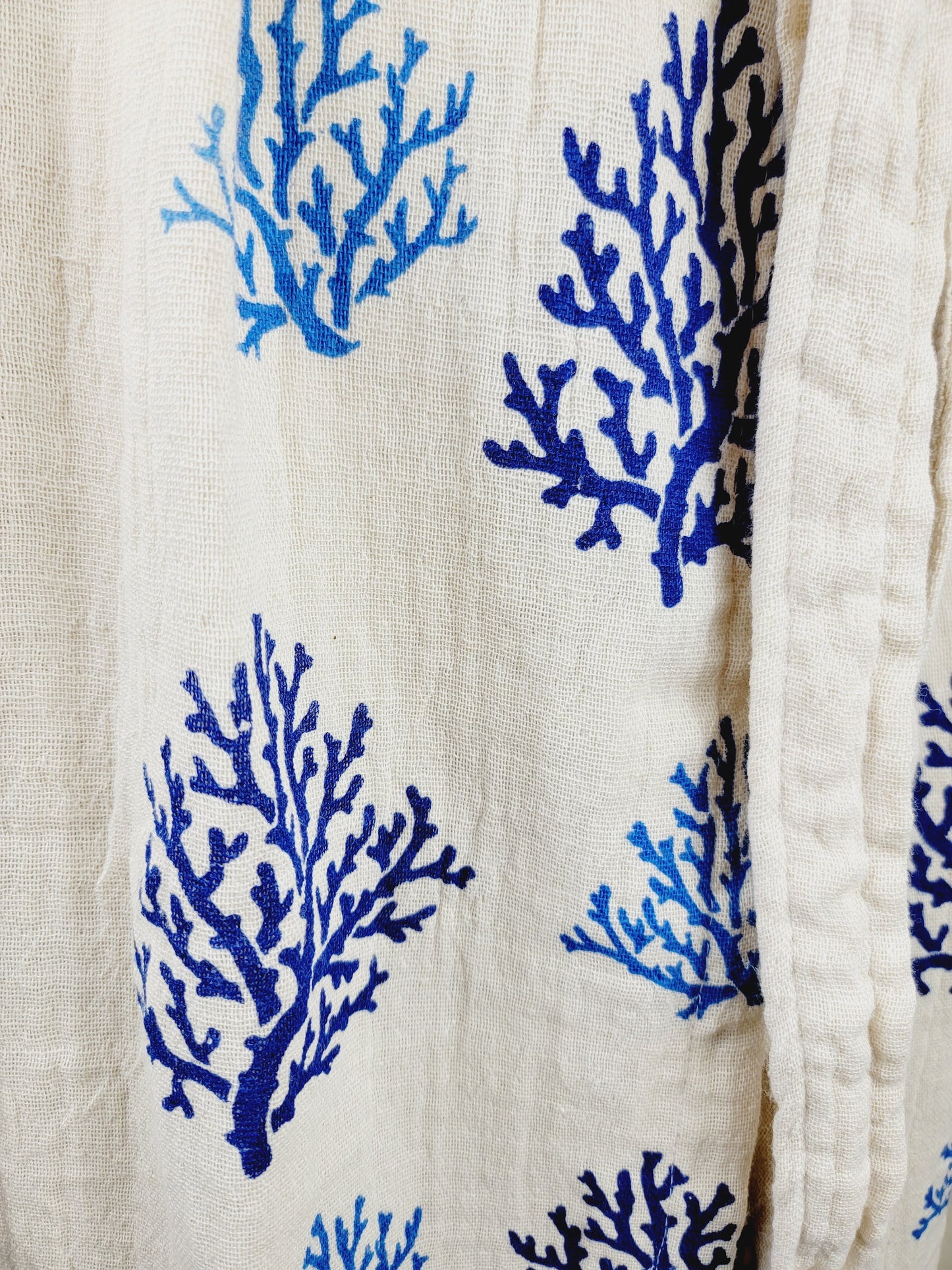 Muslin Kimono Robe, Soft and Cozy, Organic Cotton Muslin Kaftan Blue Reef Motif