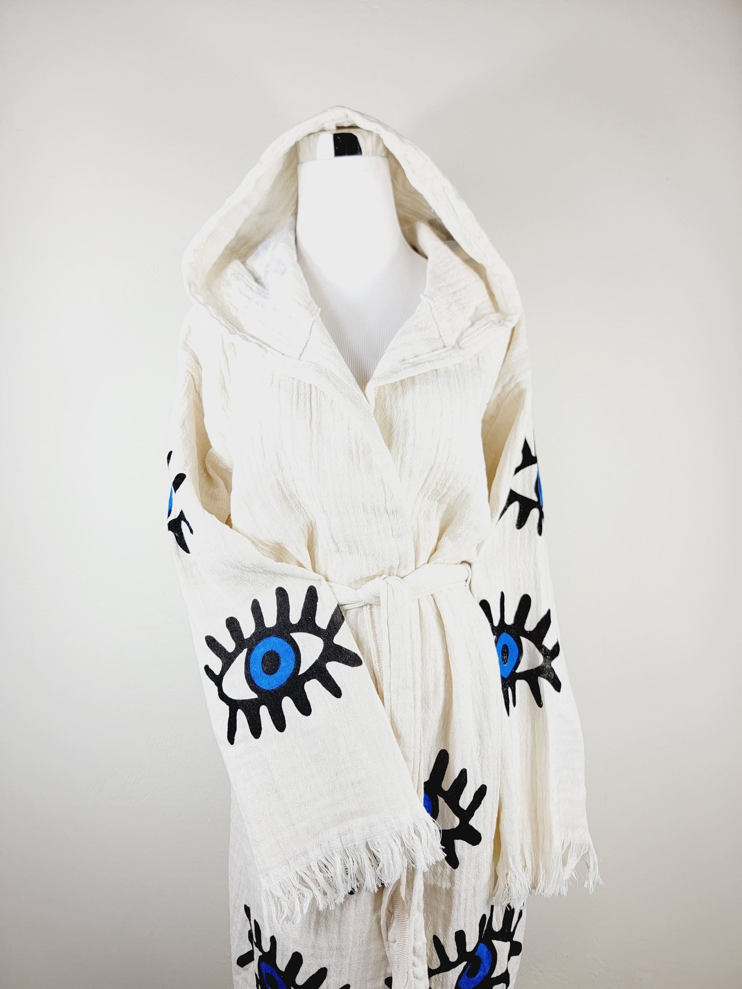 Muslin Kimono Robe, Soft and Cozy, Organic Cotton Muslin Kaftan, Evil Eye Motif