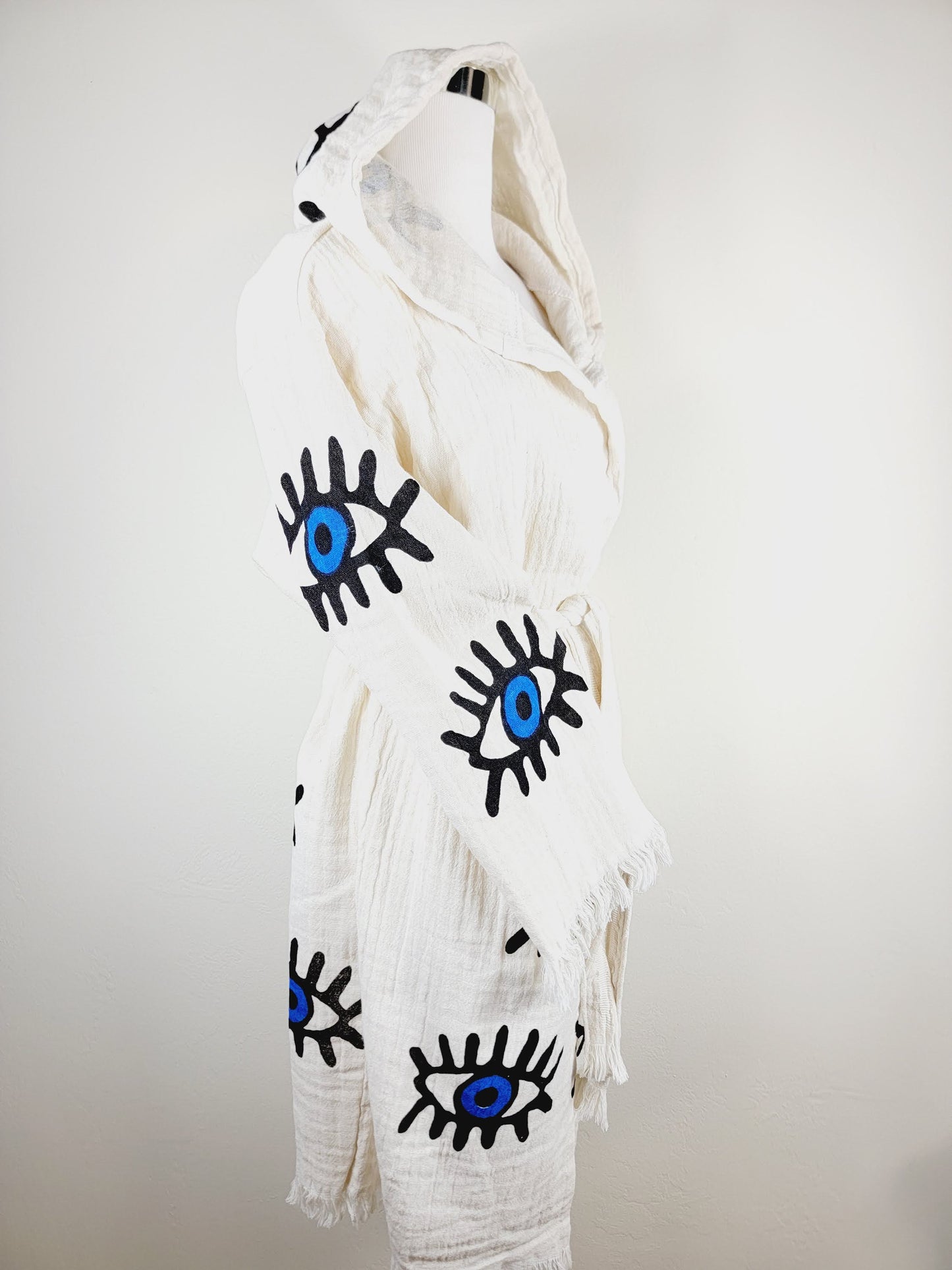 Muslin Kimono Robe, Soft and Cozy, Organic Cotton Muslin Kaftan, Evil Eye Motif