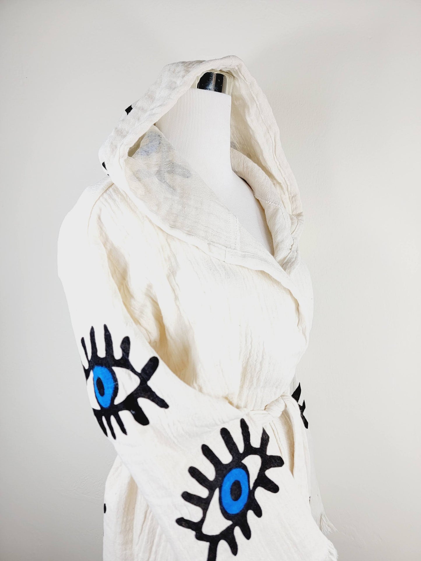 Muslin Kimono Robe, Soft and Cozy, Organic Cotton Muslin Kaftan, Evil Eye Motif
