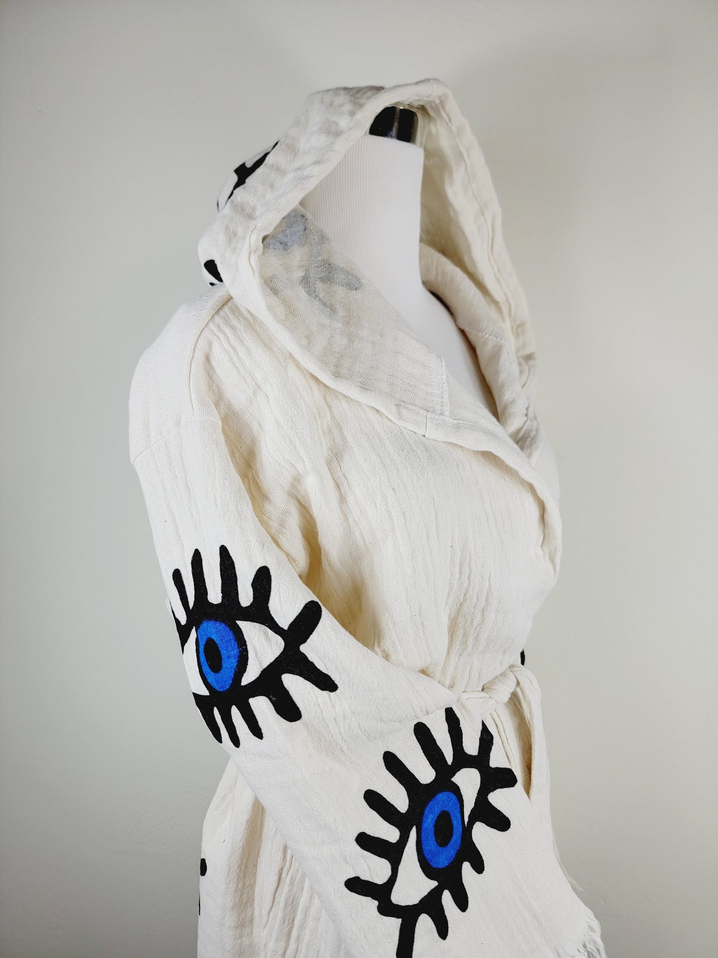 Muslin Kimono Robe, Soft and Cozy, Organic Cotton Muslin Kaftan, Evil Eye Motif
