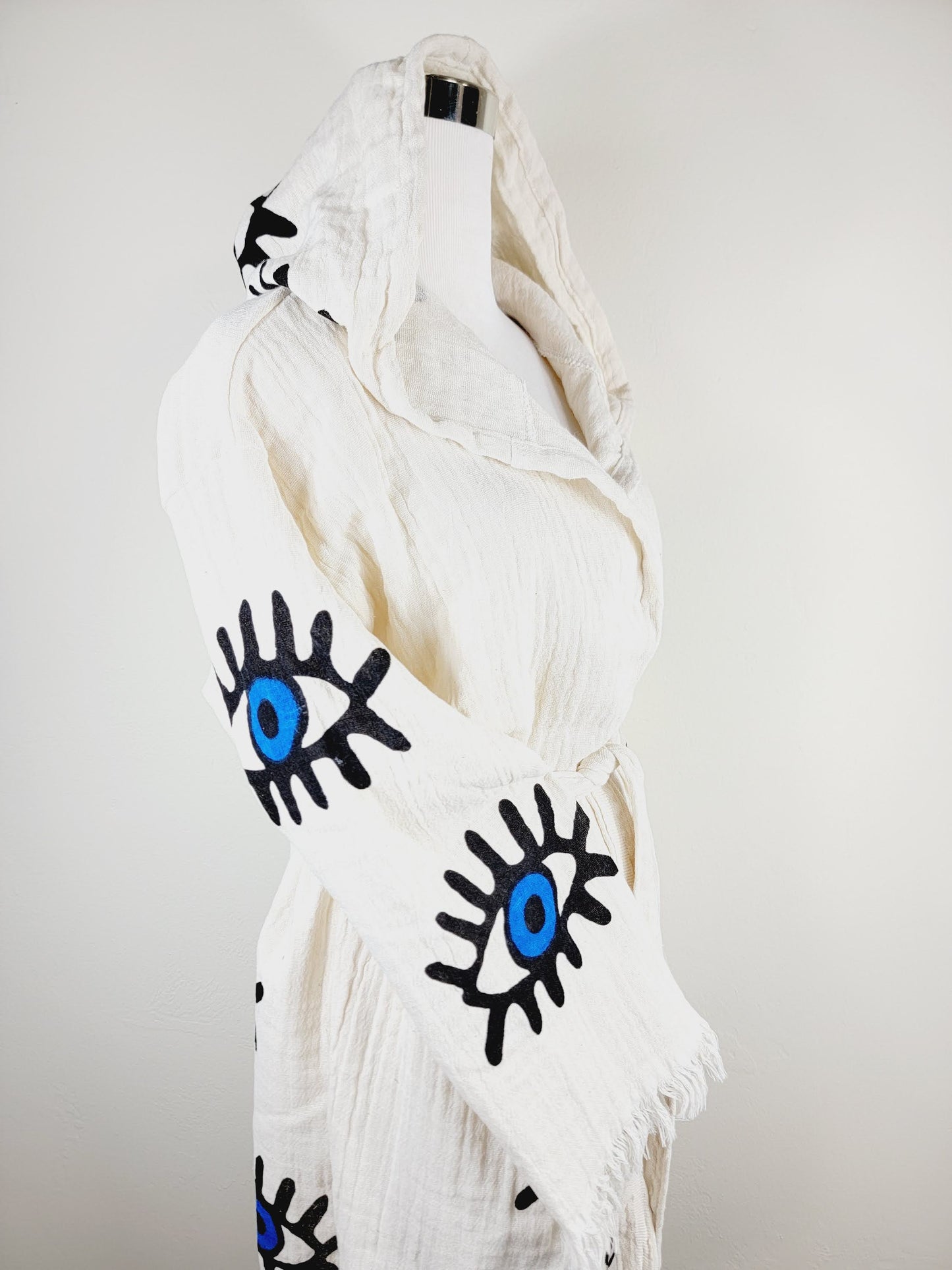 Muslin Kimono Robe, Soft and Cozy, Organic Cotton Muslin Kaftan, Evil Eye Motif