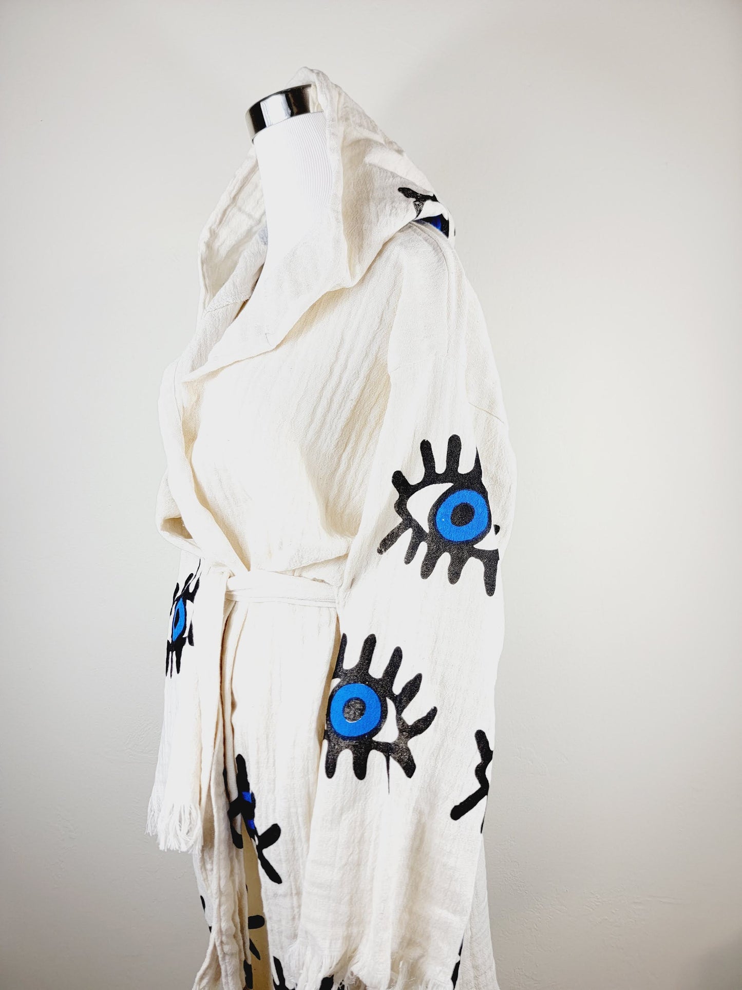 Muslin Kimono Robe, Soft and Cozy, Organic Cotton Muslin Kaftan, Evil Eye Motif