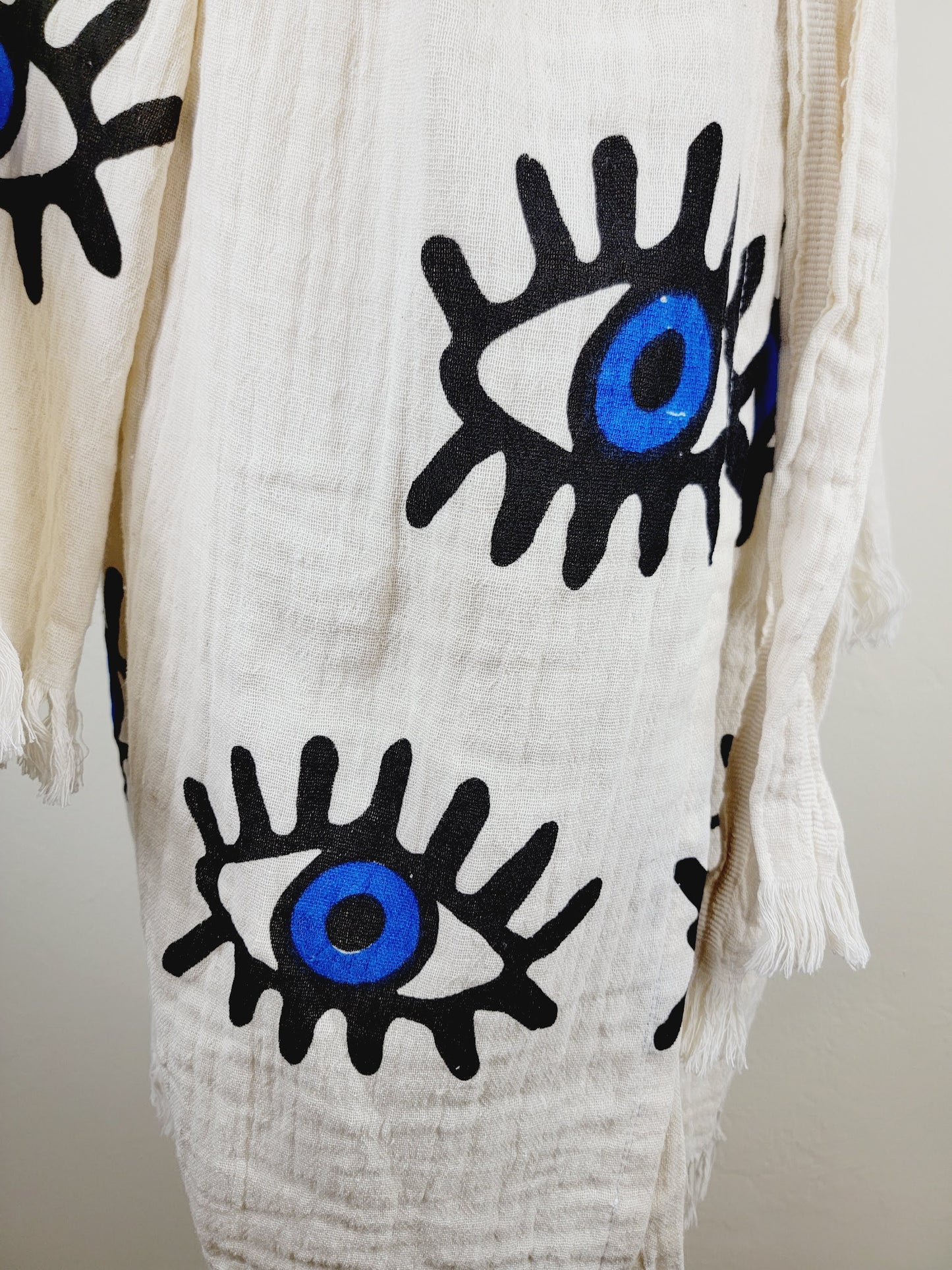 Muslin Kimono Robe, Soft and Cozy, Organic Cotton Muslin Kaftan, Evil Eye Motif