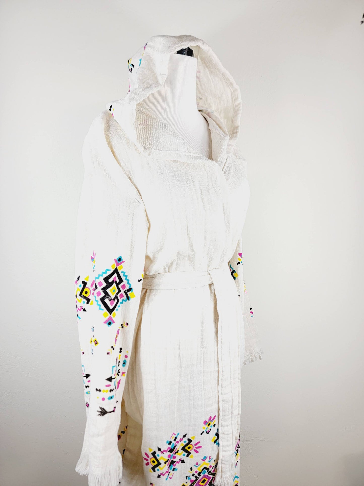 Soft and Cozy Muslin Kimono Robe, Organic Cotton Muslin Kaftan Kilim Design