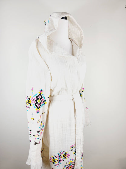 Soft and Cozy Muslin Kimono Robe, Organic Cotton Muslin Kaftan Kilim Design