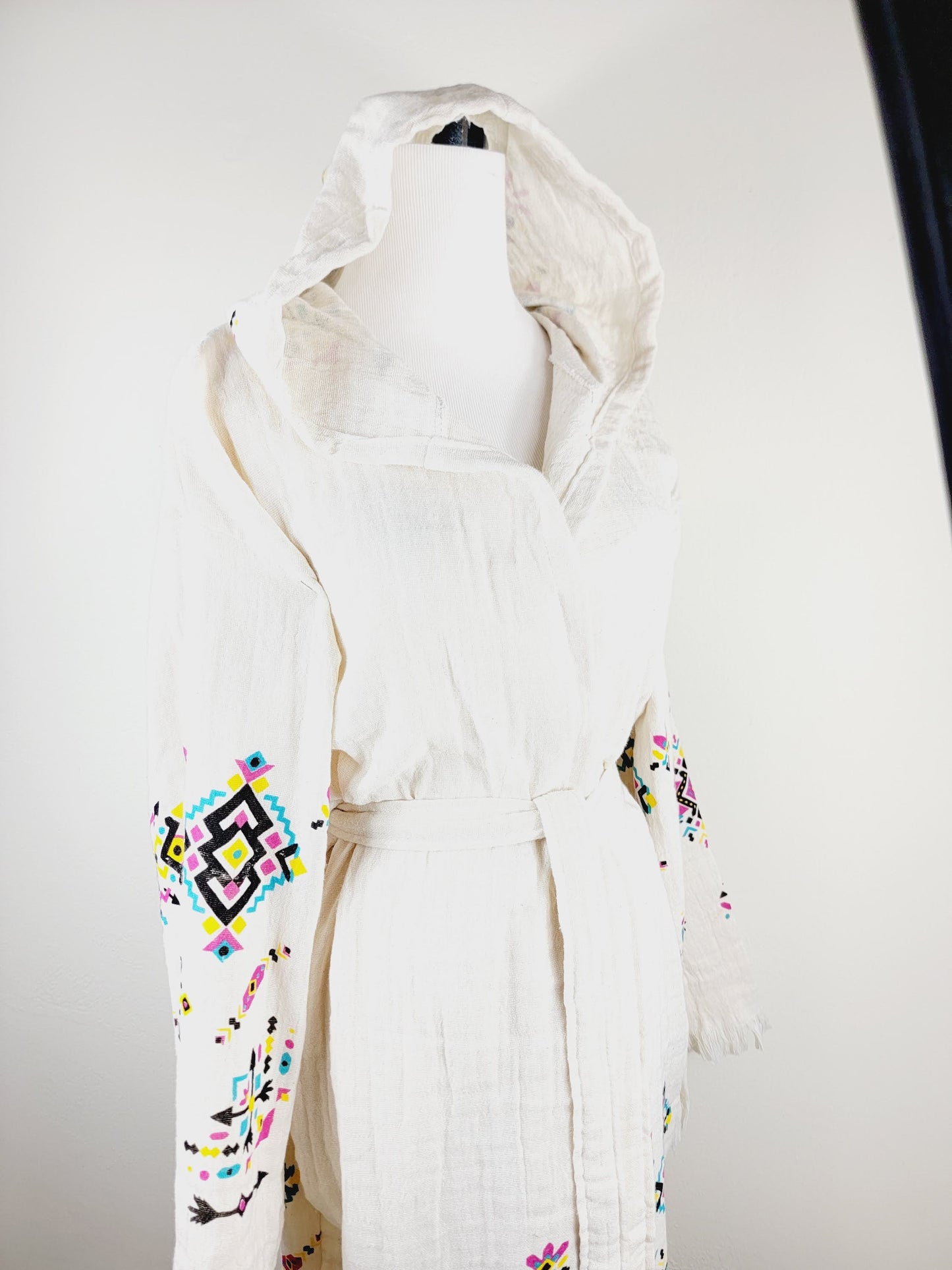 Soft and Cozy Muslin Kimono Robe, Organic Cotton Muslin Kaftan Kilim Design