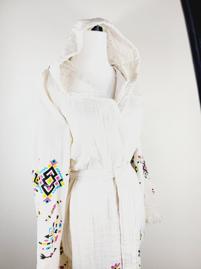 Soft and Cozy Muslin Kimono Robe, Organic Cotton Muslin Kaftan Kilim Design