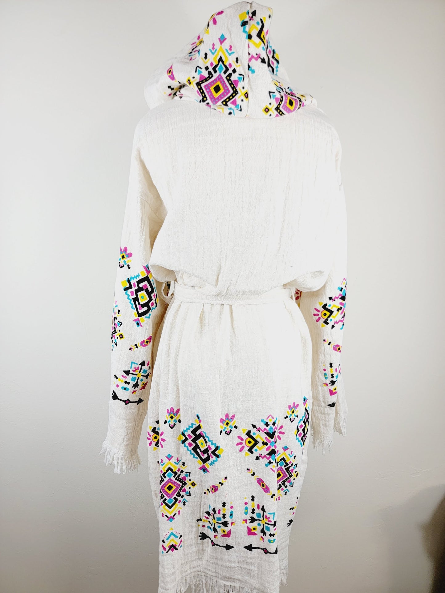 Soft and Cozy Muslin Kimono Robe, Organic Cotton Muslin Kaftan Kilim Design
