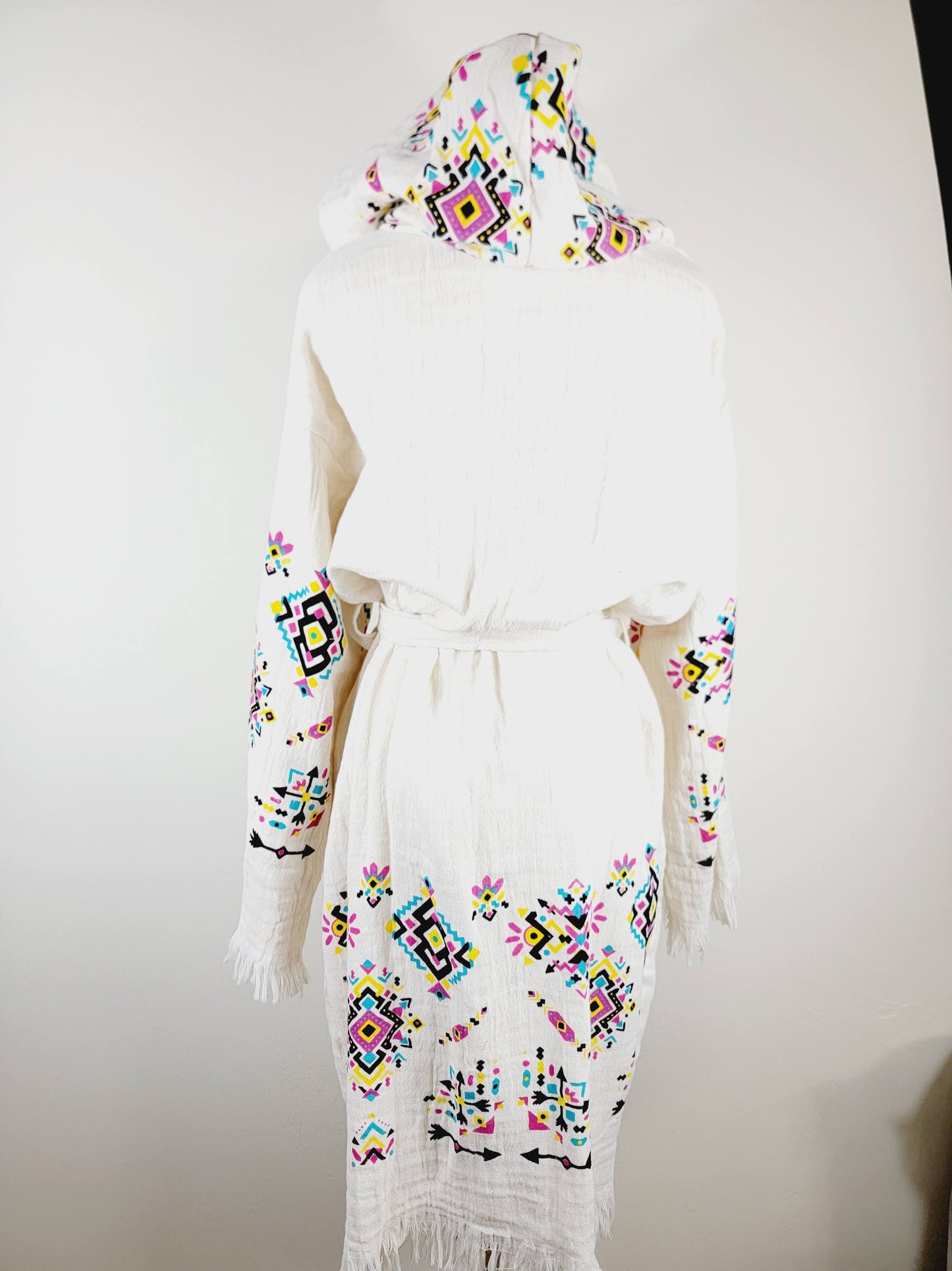 Soft and Cozy Muslin Kimono Robe, Organic Cotton Muslin Kaftan Kilim Design