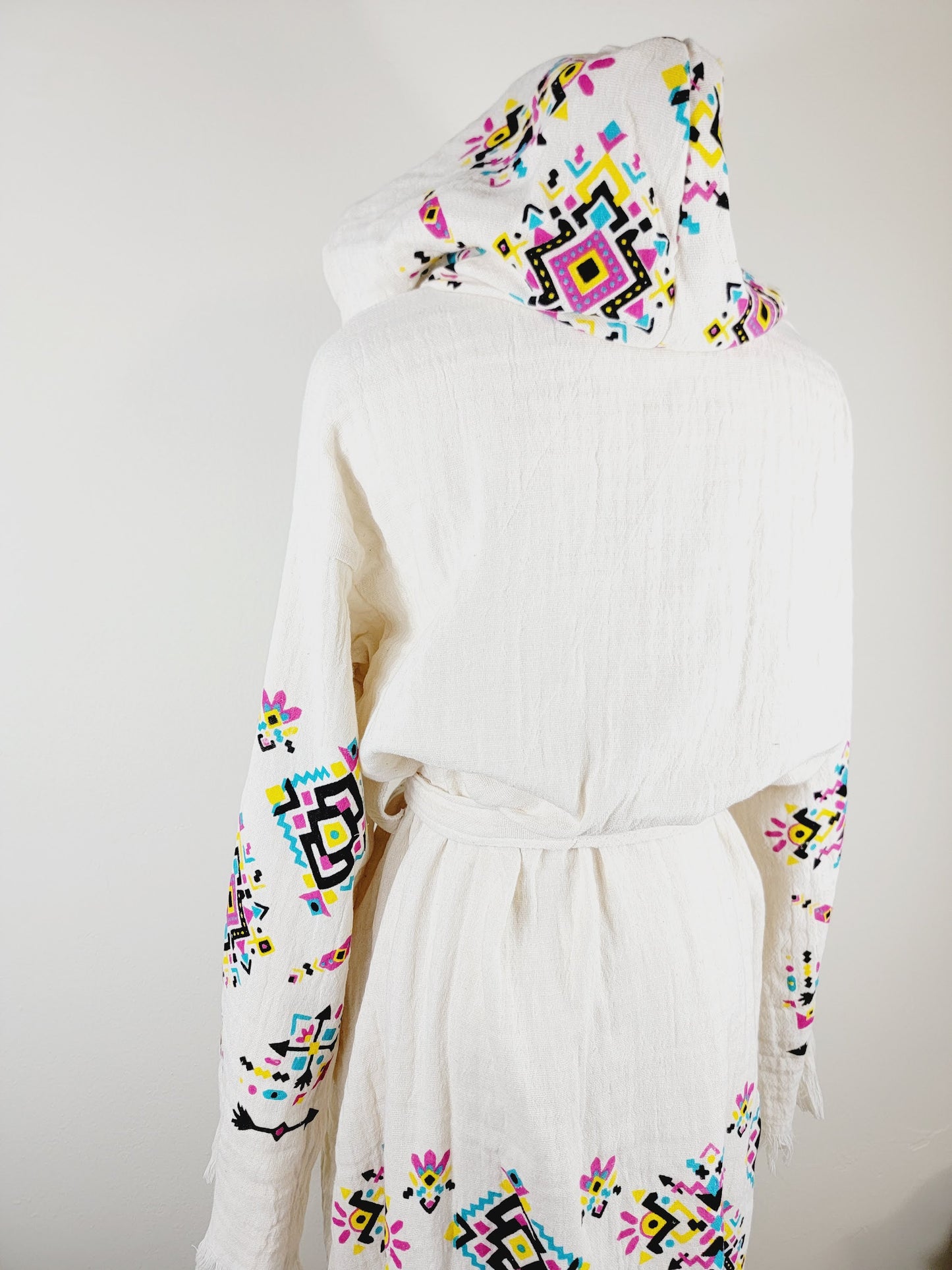 Soft and Cozy Muslin Kimono Robe, Organic Cotton Muslin Kaftan Kilim Design