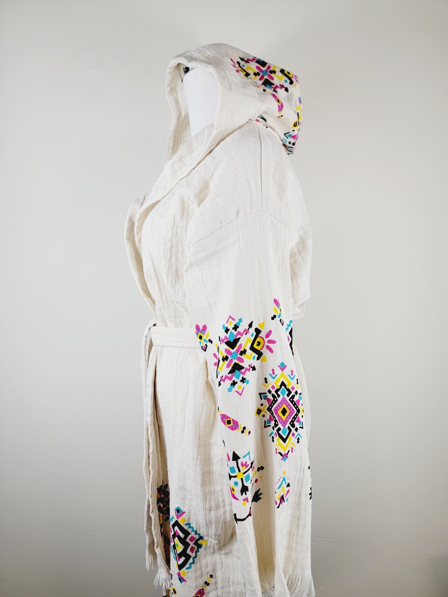 Soft and Cozy Muslin Kimono Robe, Organic Cotton Muslin Kaftan Kilim Design