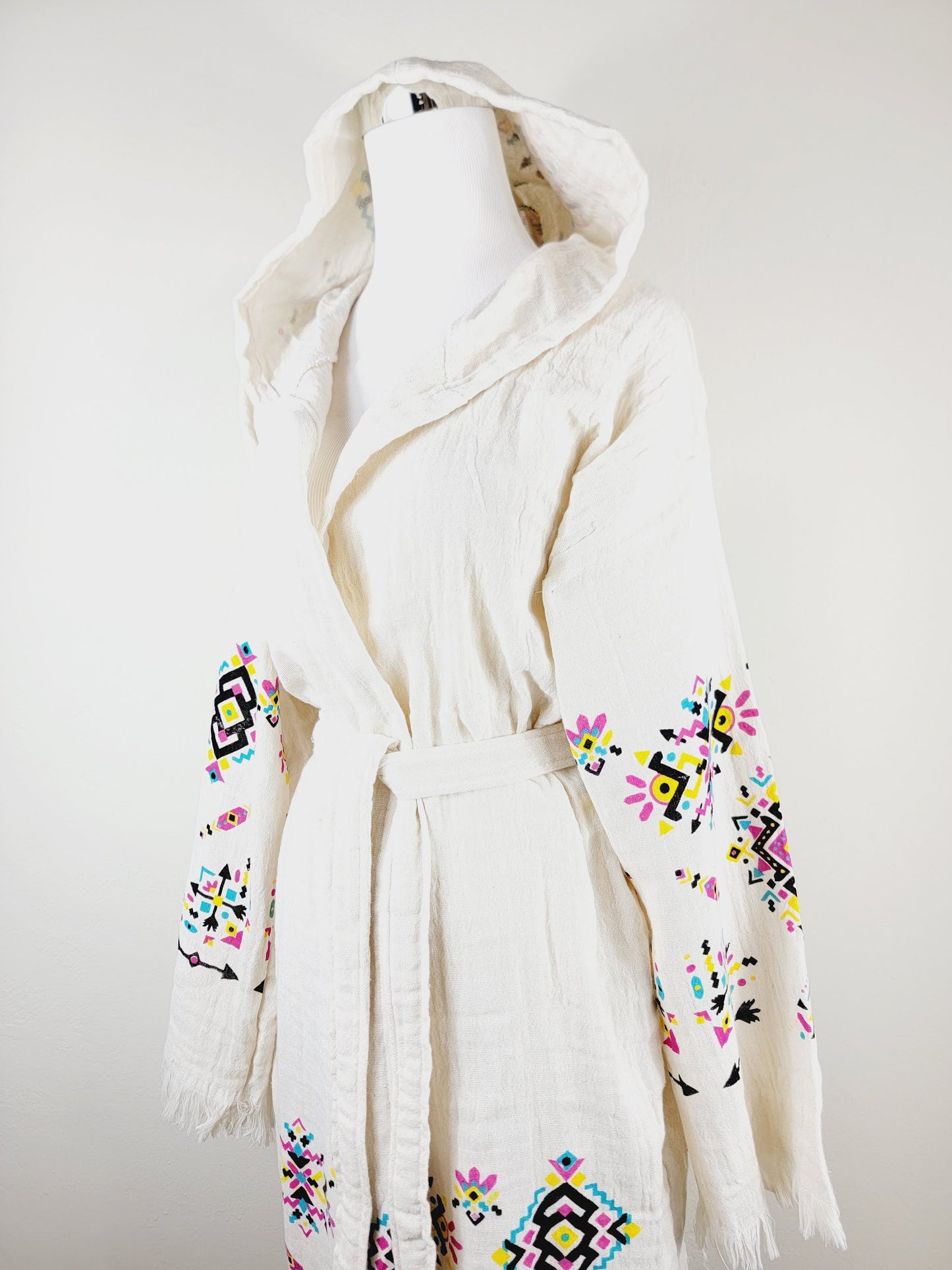 Soft and Cozy Muslin Kimono Robe, Organic Cotton Muslin Kaftan Kilim Design