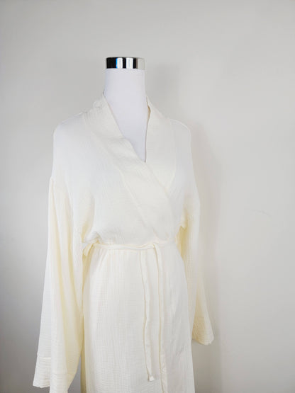 Women's Cotton Muslin Robe,Wrap style , Loose Sleeves,Belted
