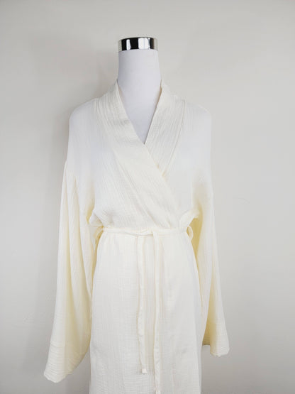 Women's Cotton Muslin Robe,Wrap style , Loose Sleeves,Belted