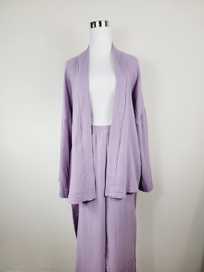 Breathable Muslin Set for Women, Versatile Everyday Wear, Lilac