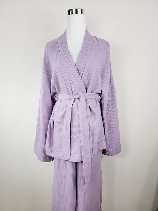 Breathable Muslin Set for Women, Versatile Everyday Wear, Lilac