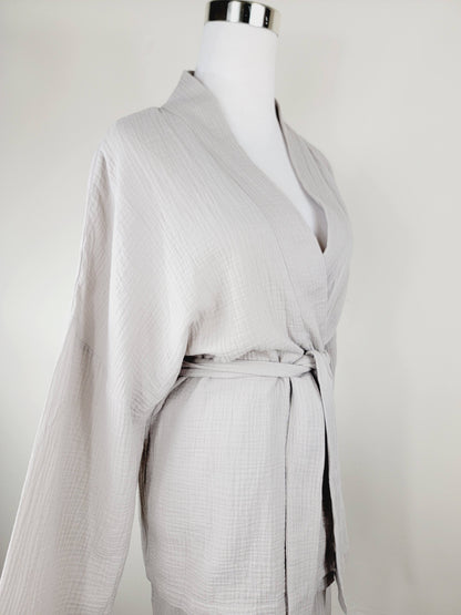 Breathable Muslin Set for Women, Versatile Everyday Wear, Gray