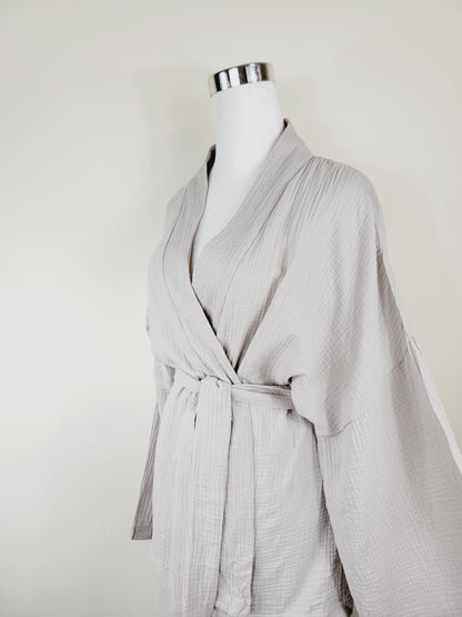 Breathable Muslin Set for Women, Versatile Everyday Wear, Gray