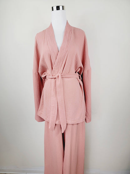 Breathable Muslin Set for Women, Versatile Everyday Wear , Blush