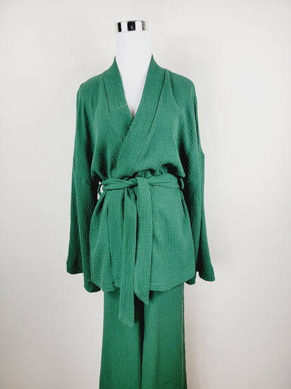 Breathable Muslin Set for Women, Versatile Everyday Wear , Green