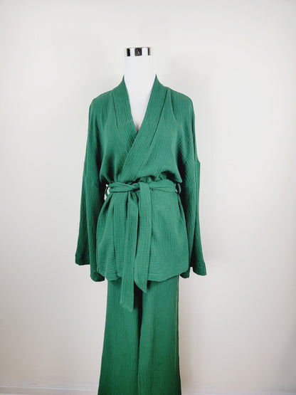 Breathable Muslin Set for Women, Versatile Everyday Wear , Green