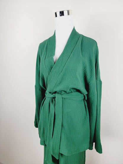 Breathable Muslin Set for Women, Versatile Everyday Wear , Green