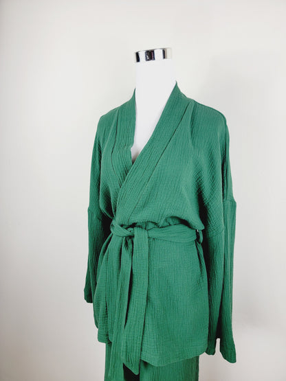 Breathable Muslin Set for Women, Versatile Everyday Wear , Green