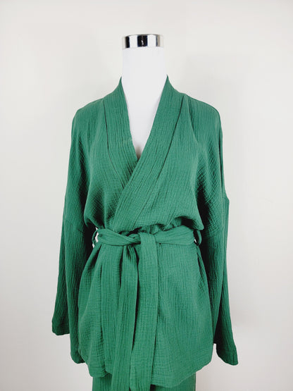 Breathable Muslin Set for Women, Versatile Everyday Wear , Green