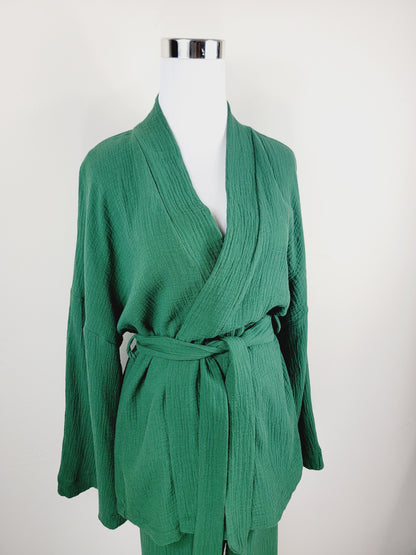 Breathable Muslin Set for Women, Versatile Everyday Wear , Green