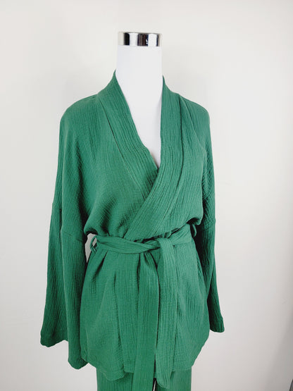 Breathable Muslin Set for Women, Versatile Everyday Wear , Green