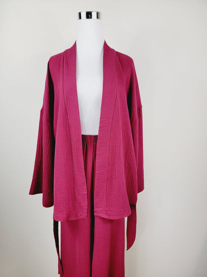 Breathable Muslin Set for Women, Versatile Everyday Wear , Cherry