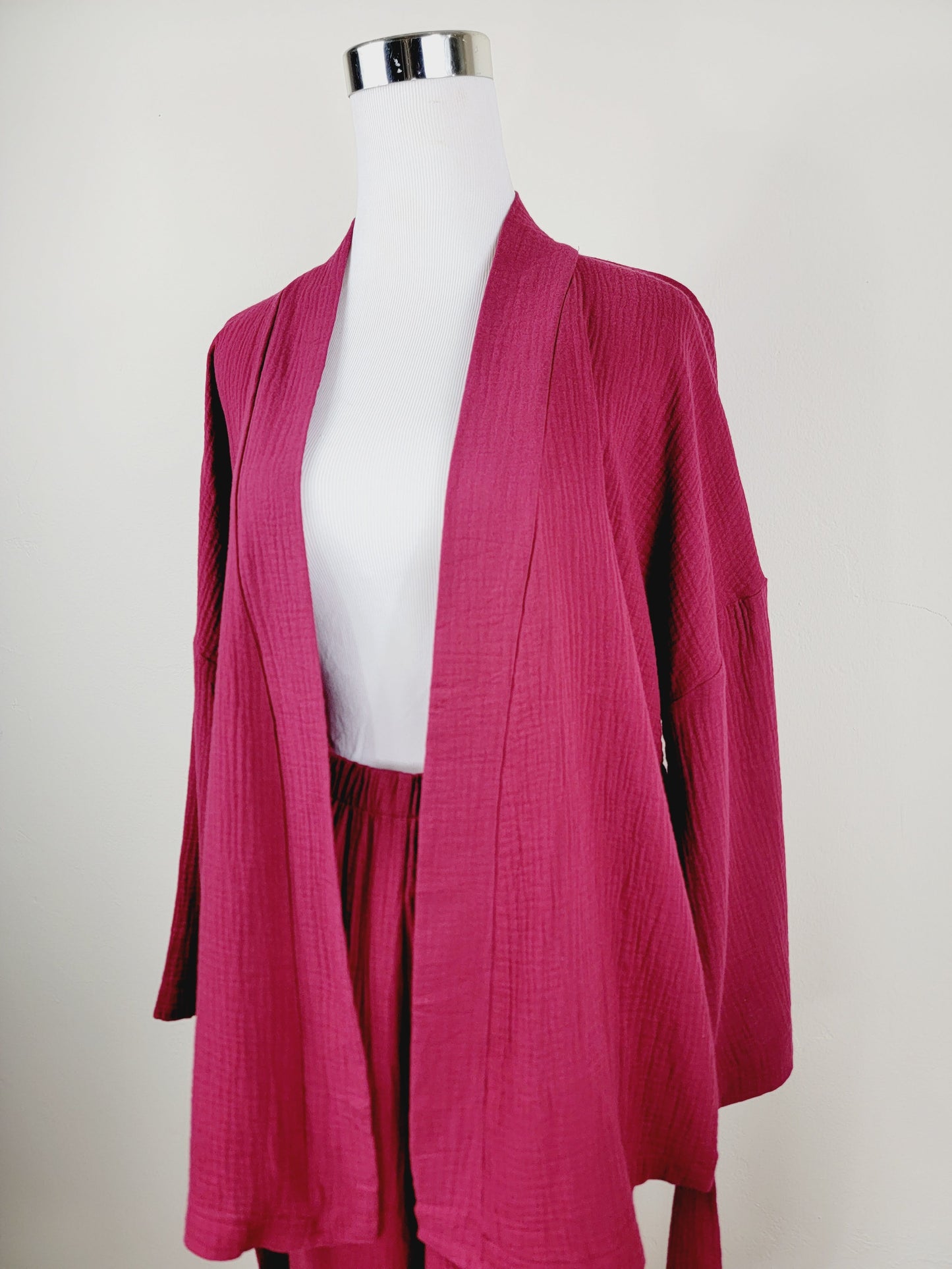 Breathable Muslin Set for Women, Versatile Everyday Wear , Cherry