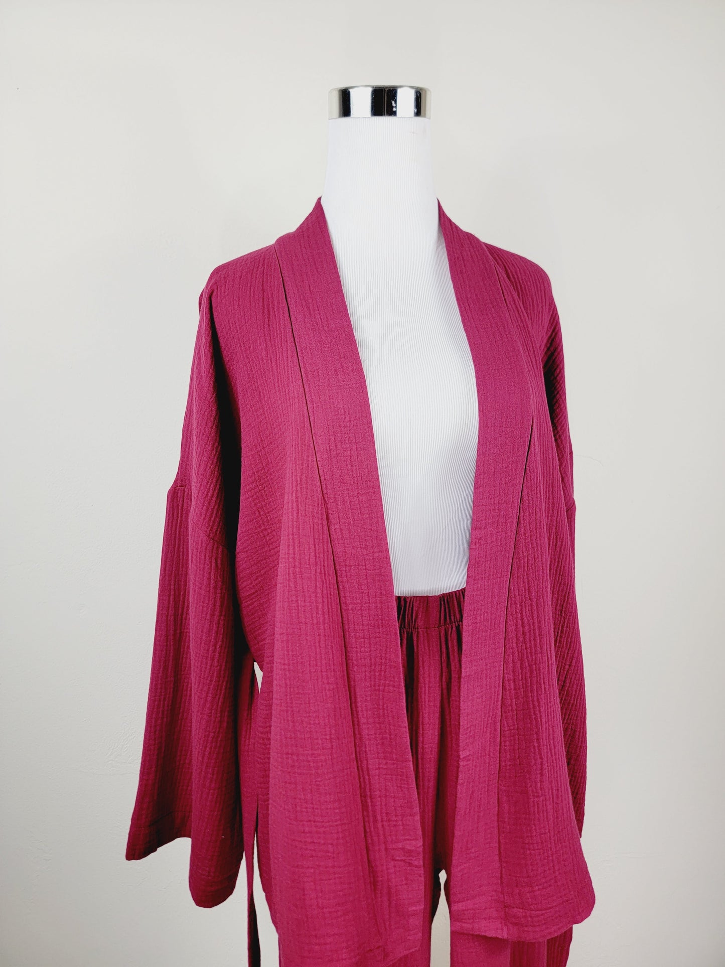 Breathable Muslin Set for Women, Versatile Everyday Wear , Cherry