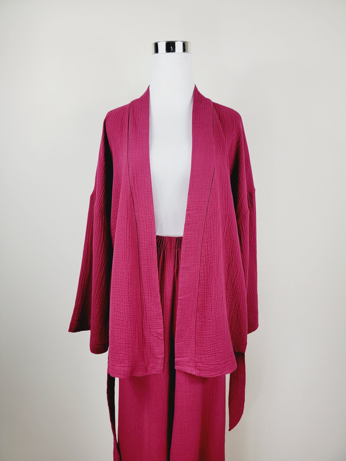 Breathable Muslin Set for Women, Versatile Everyday Wear , Cherry