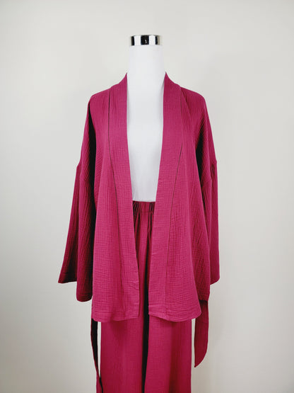 Breathable Muslin Set for Women, Versatile Everyday Wear , Cherry