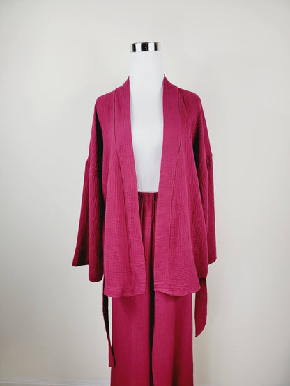 Breathable Muslin Set for Women, Versatile Everyday Wear , Cherry